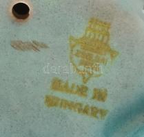 Zsolnay kisplasztika - üldögélő kendős kislány kosárral. Terv.: Sinkó András, eozin mázakkal festett...