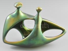 Zsolnay kisplasztika - Anya gyermekével. Terv.: Török János. Savmaratott eozin mázakkal fedett öntött finomfajansz. Jelzett, két helyen ragasztott, 28x19 cm