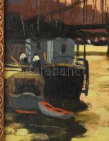 Kató Kálmán (1876-1946): Budapesti panoráma a Lánchíddal. Olaj, falemez, jelezve jobbra lent. Antik,...