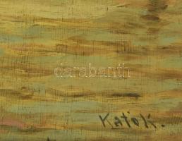 Kató Kálmán (1876-1946): Budapesti panoráma a Lánchíddal. Olaj, falemez, jelezve jobbra lent. Antik,...