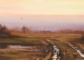 Kovács jelzéssel: Atmoszférikus táj. Olaj, farost. Dekoratív fakeretben, 45×75 cm