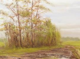 Kovács jelzéssel: Májusi eső. Olaj, farost. Dekoratív fakeretben, 45×75 cm