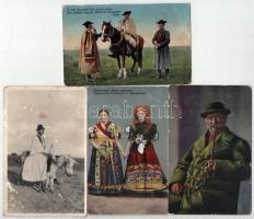 4 db RÉGI magyar népviseletes képeslap vegyes minőségben / 4 pre-1945 Hungarian folklore postcards in mixed quality