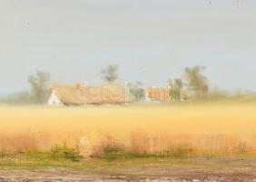 Kovács jelzéssel: Esős nyár. Olaj, farost. Dekoratív fakeretben, 45×75 cm