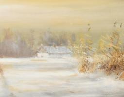 Kovács jelzéssel: Téli fények. Olaj, farost. Dekoratív fakeretben, 45×75 cm
