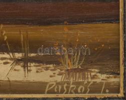 Puskás Imre (1933 - ): Tanyán, 1985. Olaj, farost, jelzett, hátoldalán autográf felirattal, dekoratí...