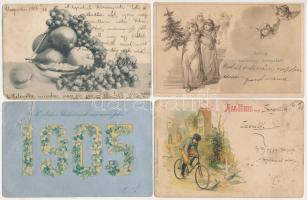 10 db RÉGI hosszú címzéses motívum képeslap: üdvözlő. művészeti. vegyes minőségben, közte litho is / 10 pre-1945 motive postcards: greeting, art. in mixed quality, some litho