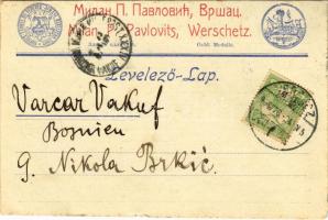 1906 Versec, Werschetz, Vrsac; Versecz városi és Versecz járási kiállítás 1902. Milan P. Pavlovits reklámja / exhibition, advertisement card (EM)