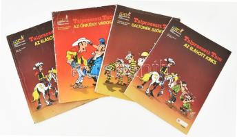 cca 1980 Talpraesett Tom (Lucky Luke) képregények, 4 db: Daltonék szökésben; Az önkény városa; Az elásott kincs (x2). Vegyes állapotban, sérülésekkel.