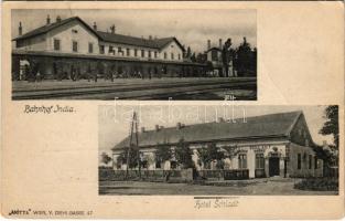 1906 India, Indija; Bahnhof, Hotel Schladt / vasútállomás, Schladt szálloda / railway station, hotel (fa)