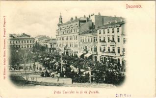 1901 Bucharest, Bukarest, Bucuresti, Bucuresci; Piata Teatrului in di de Parada / square, parade (EK)