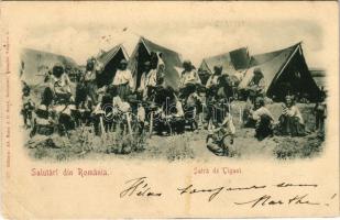 1900 Salutari din Romania. Satra de Tigani / Romanian folklore, Gypsy camp with tents (EB)