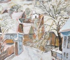 Sz. Kovács Géza (1938-): Kénos, Nagy-Homoródmente (Erdély, Hargita), 2004. Tempera, papír. Jelzett. ...