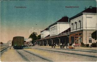 1921 Füzesabony, vasútállomás, vonat, gőzmozdony. Vasúti levelezőlapárusítás 9442.