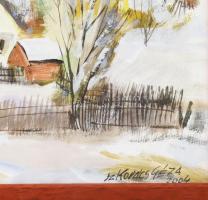 Sz. Kovács Géza (1938-): Erdélyi táj, 2004. Tempera, papír. Jelzett. Üvegezett fakeretben, 41,5×59 c...