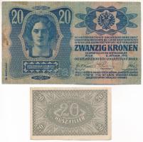1913. 20K II. kiadás, piros "MAGYARORSZÁG" felülbélyegzéssel + 1920. 20f T:F Adamo K17B, K...
