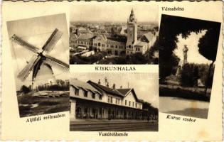 1938 Kiskunhalas, Alföldi szélmalom, Városháza, Kuruc szobor, vasútállomás