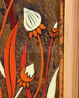 Stekly Zsuzsa (1954-): Virágok. Tűzzománc, fémlemez. Jelzett a hátoldalán. 50x15,5 cm. Fakeretben