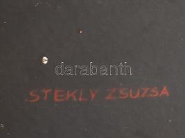Stekly Zsuzsa (1954-): Virágok. Tűzzománc, fémlemez. Jelzett a hátoldalán. 50x15,5 cm. Fakeretben