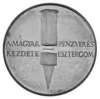 Lapis András (1942-) 1984. "A magyar pénzverés kezdete - Esztergom / 1000-1984" jelzett Ag piefort emlékérem. Összesen 200 darab készült belőle! (50,11g/0.800/42,5mm) T:AU patina, ujjlenyomat, kis karc /  Hungary 1984. "A magyar pénzverés kezdete - Esztergom (The beginning of Hungarian coinage) / 1000-1984" hallmarked Ag piefort commemorative medallion. Sign.: András Lapis. A total of 200 pieces were made! (50,11g/0.800/42,5mm) C:AU patina, fingerprints, small scratch Adamo EM2