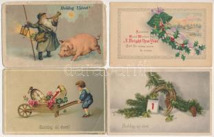 12 db RÉGI újévi üdvözlőlap / 12 pre-1945 New Year greeting art postcards