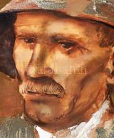 Csikós András (1947-2006): Alföldi ember, 1981. Olaj, farost, jelezve jobbra lent, hátoldalán autogr...