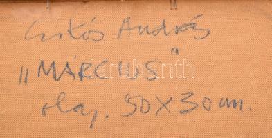 Csikós András (1947-2006): Március. Olaj, farost, jelezve jobbra lent, hátoldalán autográf feliratta...