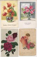 25 db RÉGI virágos üdvözlő motívum képeslap vegyes minőségben / 25 pre-1945 flower greeting motive postcards in mixed quality