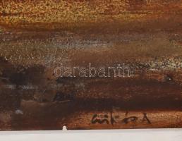 Csikós András (1947-2006): Tanyacsoport. Olaj, farost, jelezve jobbra lent, hátoldalán autográf feli...