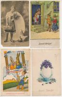 14 db RÉGI húsvéti üdvözlő motívum képeslap vegyes minőségben / 14 pre-1945 Easter greeting motive postcards in mixed quality