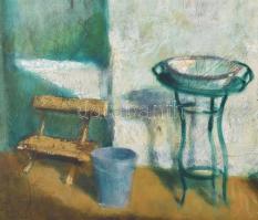 Ujváry Lajos (1925 - 2006): Lajos bácsi présháza. Olaj, farost, hátoldalán jelzett és Képcsarnok Vál...