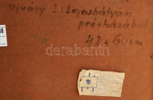 Ujváry Lajos (1925 - 2006): Lajos bácsi présháza. Olaj, farost, hátoldalán jelzett és Képcsarnok Vál...