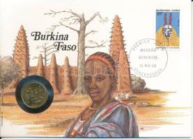 Közép-afrikai Államok 1989. 10Fr Al-bronz &quot;Burkina Faso&quot; felbélyegzett borítékban, bélyegzéssel, német nyelvű leírással T:UNC  Central African States 1989. 10 Francs Al-bronze in &quot;Burkina Faso&quot; envelope with stamp and cancellation, with German description C:UNC