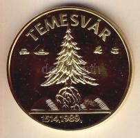 1989. "Erdély - Temesvár" aranyozott, piefort (vastag) emlékérem T:BU
