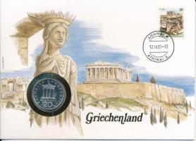 Görögország 1982. 20D Cu-Ni felbélyegzett borítékban, bélyegzéssel, német nyelvű leírással T:UNC Greece 1982. 20 Drachmai Cu-Ni in envelope with stamp, cancellation and a prospectus in german C:UNC