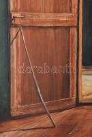 Stéhlik János (1942-2021): Lakatlan ház. Olaj, farost, jelzett. Hátoldalán autográf felirattal. Fake...