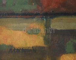 Moldován István (1911-2000): Utcarészlet sétálóval (táj). Olaj, farost, jelezve balra lent, hátoldal...