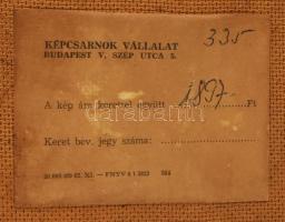 Moldován István (1911-2000): Utcarészlet sétálóval (táj). Olaj, farost, jelezve balra lent, hátoldal...