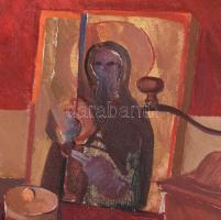 Tardi Kovács Sándor (1938-2013): Alma és anya kép, 1979. Olaj, vászon, jelezve középen balra, hátold...