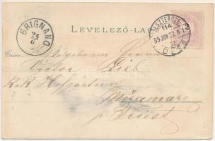 1899 (Vorläufer) Beszterce, Bistritz, Bistrita; látkép, Iparosegylet székháza, Evangélikus templom /...