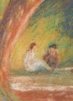 Rónai jelzéssel: Parkban. Pasztell, karton. Hátoldalán Nemzeti Szalon kissé sérült címkéjével, amely...