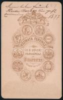1877 Úriember portréja, vizitkártya Kozmata Ferenc budapesti műterméből, hátoldalán ajándékozási sor...
