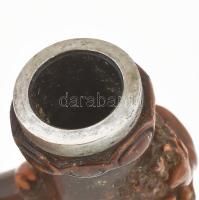 Vadászmintás pipa, ezüst (Ag) szerelékkel, kopással, h: 5 cm