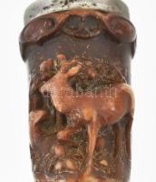 Vadászmintás pipa, ezüst (Ag) szerelékkel, kopással, h: 5 cm