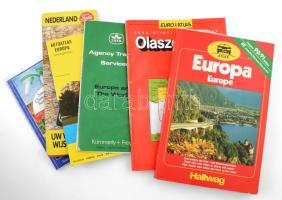 cca 1990 6 db térkép: Olaszország úti atlasz; Európa autóatlasz (2 db különböző); Hollandia autótérkép; Európa és a világ; Franciaország autótérkép