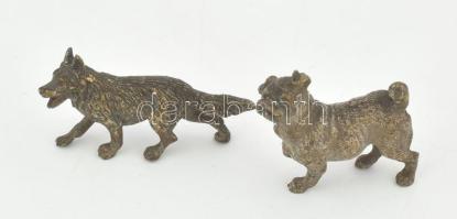 4 darab bécsi bronz állatfigura, béka farkas, mopsz, kopással, h: 2,5-4,5 cm