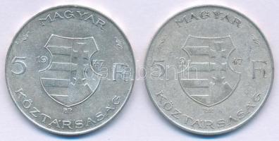 1947. 5Ft "Kossuth" Ag (2x) T:F patina 
Adamo F8.1