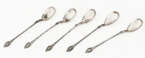 Ezüst(Ag) kiskanál, 5 db, jelzett, h: 12 cm, nettó: 51,7 g