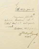 1937 Angyal Pál (1873-1949) büntetőjogász, egyetemi tanár autográf levele Skultéty Géza diák ingyene...