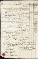 1807 Jászberény, Katona Mihály adószedő beszámolója, kézirat a városi tanácsnokok viaszpecsétes aláí...